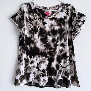 Betsey Johnson ♥ Tie Dye T Shirt B&W Soft Cap Sleeve Tee Women Sz M